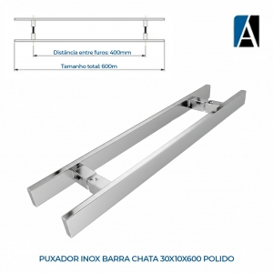 PXP3010600IPT - PUXADOR INOX BARRA CHATA 30X10X600 POLIDO