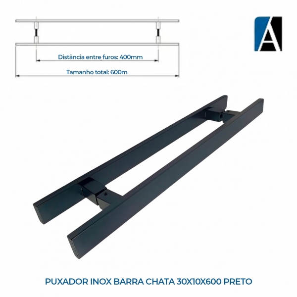 0000000000622 - PUXADOR INOX BARRA CHATA 30X10X600 PRETO
