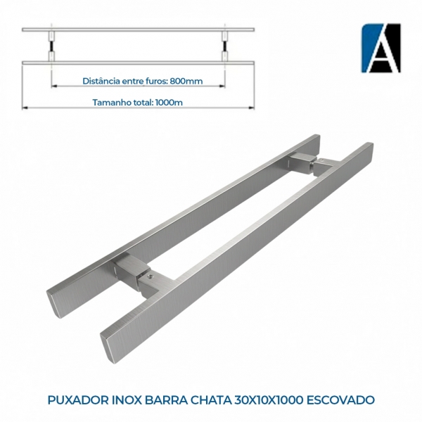PXP30101000IE - PUXADOR INOX BARRA CHATA 30X10X1000 ESCOVADO