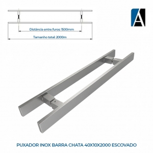 PXP40102000IE - PUXADOR INOX BARRA CHATA 40X10X2000 EIXO DE 1500 ESCOVADO
