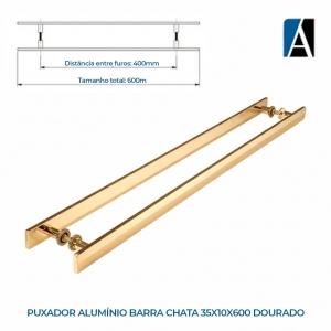 APUX6005 - PUXADOR ALUMÍNIO BARRA CHATA 35X10X600 DOURADO