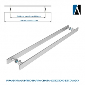 APUX10002 - PUXADOR ALUMÍNIO BARRA CHATA 40X10X1000 ESCOVADO