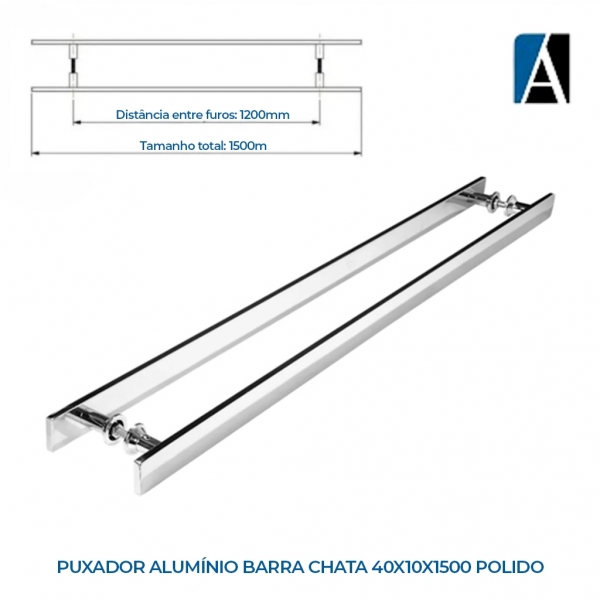 APUX15001 - PUXADOR ALUMÍNIO BARRA CHATA 40X10X1500 POLIDO