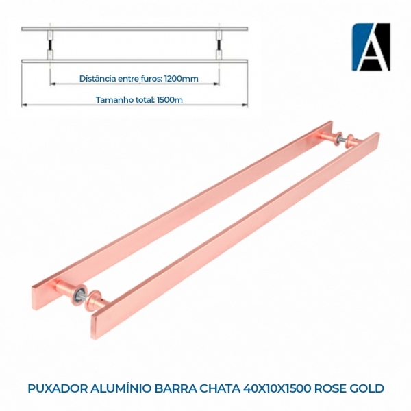 APUX15004 - PUXADOR ALUMÍNIO BARRA CHATA 40X10X1500 ROSE GOLD