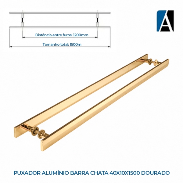 APUX15005 - PUXADOR ALUMÍNIO BARRA CHATA 40X10X1500 DOURADO