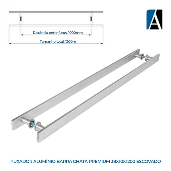 PUX12002 - PUXADOR ALUMÍNIO BARRA CHATA PREMIUM 38X10X1200 ESCOVADO