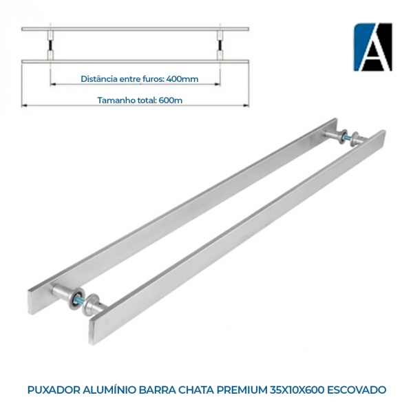 PUX6002 - PUXADOR ALUMÍNIO BARRA CHATA PREMIUM 35X10X600 ESCOVADO
