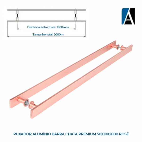 PUX20004 - PUXADOR ALUMÍNIO BARRA CHATA PREMIUM 50X10X2000 ROSE