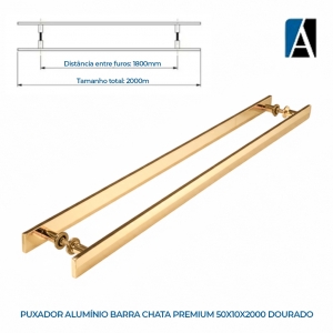 PUX20005 - PUXADOR ALUMÍNIO BARRA CHATA PREMIUM 50X10X2000 GOLD