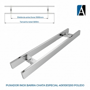 PUXESP1200IP - PUXADOR INOX BARRA CHATA ESPECIAL 40X10X1200 POLIDO