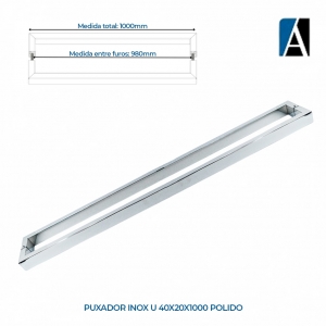 0000000000296 - PUXADOR INOX U 40X20X1000 POLIDO