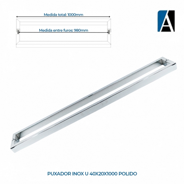 0000000000296 - PUXADOR INOX U 40X20X1000 POLIDO