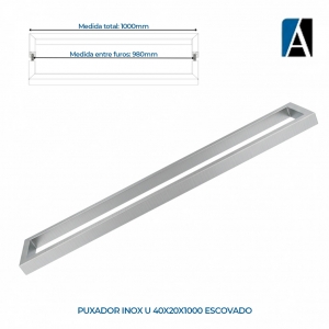 0000000000297 - PUXADOR INOX U 40X20X1000 ESCOVADO