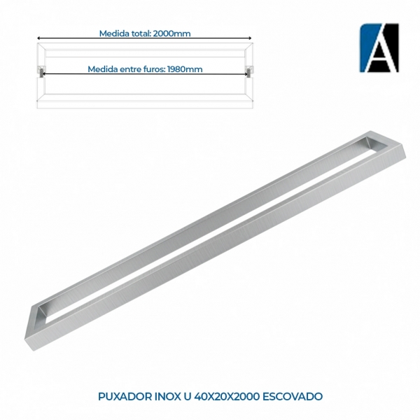 0000000000643 - PUXADOR INOX U 40X20X2000 ESCOVADO